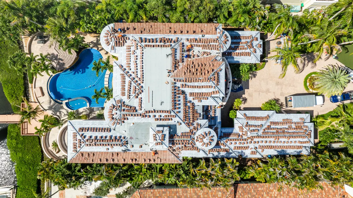 Resort community with new tile and metal roofing